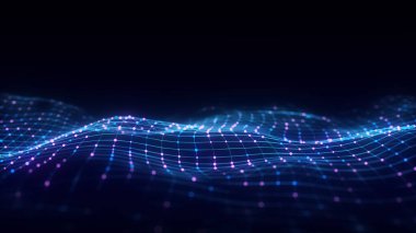 Hareket noktaları ve çizgilerle parlayan renkler dalgalanıyor. Soyut dijital arkaplan. Bağlantı bilgilerini algıla. Fütürist teknoloji arkaplanı. 3B görüntüleme.