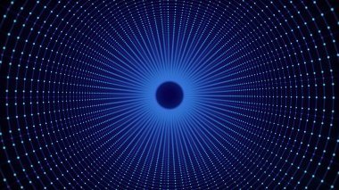 Siber gelecekçi hız tüneli. Bilim kurgu renkleri solucan deliği. Noktaları ve bağlantıları olan üç boyutlu bir kablo portalı. Veri akışı. Teknoloji şebekesi hunisi. 3d oluşturma.