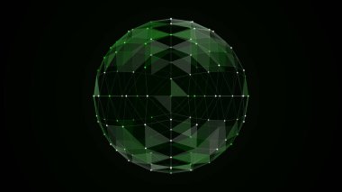 Parçacıkların ve çizgilerin olduğu soyut renkler bilim kurgu küresi. Dünya üzerindeki teknoloji ağı bağlantısı. Gelecekçi vektör çizimi. Küresel dijital bağlantılar ai. 3B kablo geometrik küre.