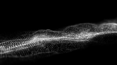 Hareket noktalı siyah dalga. Soyut dijital arkaplan. Bağlantı bilgilerini algıla. Fütürist teknoloji arkaplanı. 3B görüntüleme.