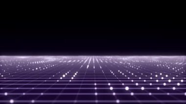 Soyut teknoloji perspektif ızgarası. Siyah zemin üzerinde mor çizgiler olan detaylı bir kablo manzarası. Ağ ile dijital uzay. 3d oluşturma.