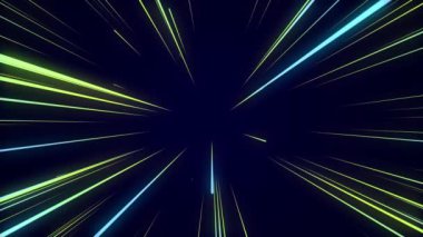 Gelecekteki hiperuzay yıldız seyahati. Soyut renkler ışık ışını hızında. Evrende patlama oldu. Sonsuzluktaki hareketler galaksisi. Warp sıçrama arkaplanı. Hiper hızlı havai fişek. Perspektif çizgileri. 3B görüntüleme.