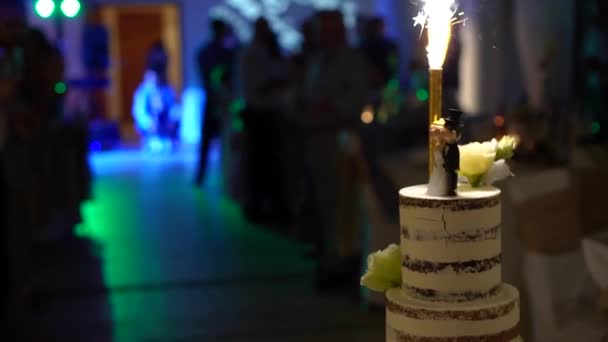 Serving Wedding Cake Fireworks Top — Stockvideo
