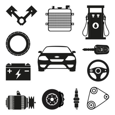Auto parts vector elements set of car spare parts. Set of auto spare parts. Car repair icons in flat style. Vector illustration EPS10. 