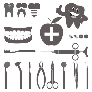 Dentist equipment black and white vector element set