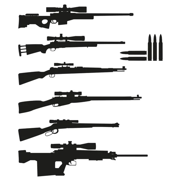 Sniper weapon black silhouette set flat vector illustration isolated on white background
