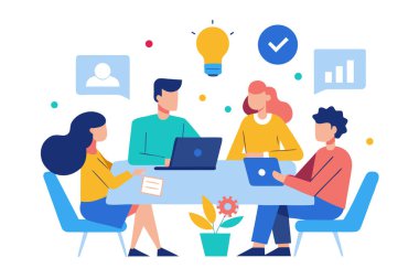 Çeşitli Takım Beyin Fırtınası: Düz Tasarım, İşbirliği Projesi, Pozitif Ruh hali, Yaratıcı Çözümler