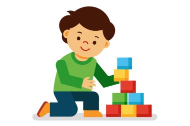 Mutlu çocuk renkli blok kulesi, vektör illüstrasyonuName.
