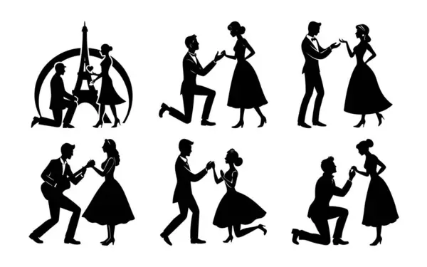 Romantik Çift Siluetleri: Paris 'te Zarif Siyah-Beyaz Teklif ve Kur Yapımları.