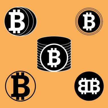 Bitcoin icon symbol in black and white vector