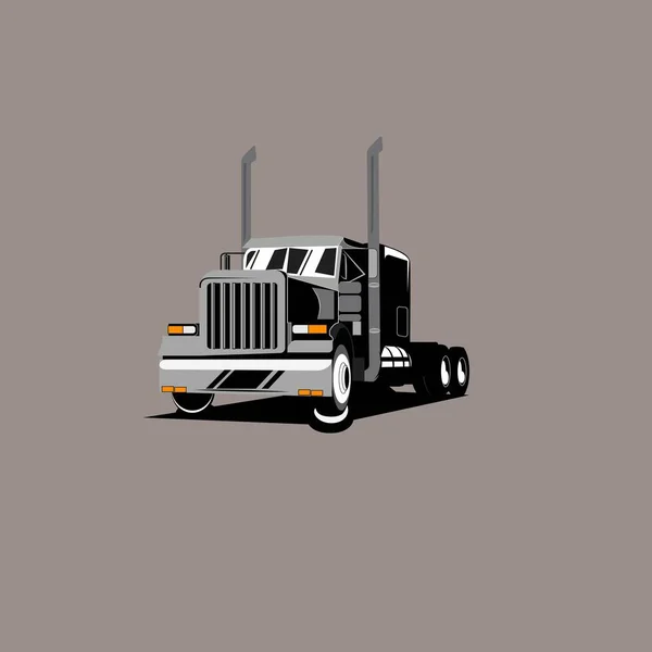 Classic American Generic Oplegger Truck Vooraanzicht Zwart Wit Illustratie — Stockvector
