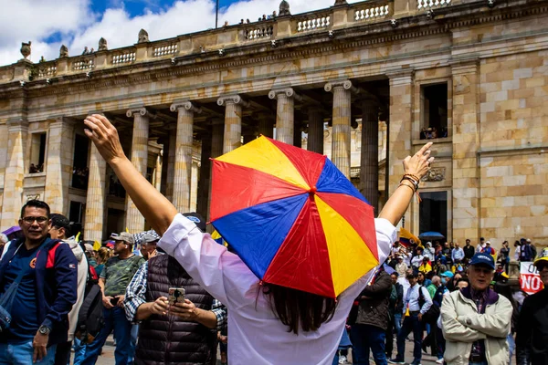 stock image BOGOTA, COLOMBIA - 26 SEPTEMBER 2022. Peaceful protest marches in Bogota Colombia against the government of Gustavo Petro. Marches against the law reforms of the new Colombian government.