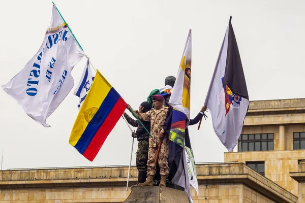 stock image BOGOTA, COLOMBIA, 19 JULY 2023. Peaceful protest of the members of the active reserve of the military and police forces in Bogota Colombia against the government of Gustavo Petro.