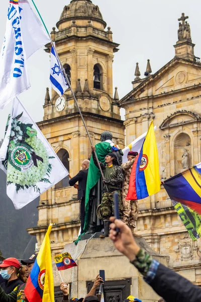 stock image BOGOTA, COLOMBIA, 19 JULY 2023. Peaceful protest of the members of the active reserve of the military and police forces in Bogota Colombia against the government of Gustavo Petro.