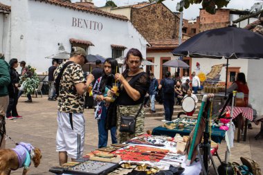 Bogota, Colombia - July 2nd 2023. Tourists at the famous Chorro de Quevedo, the location where Gonzalo Jimenez de Quesada first established the foundations of Bogota in 1539.