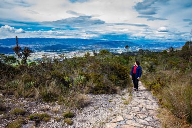 Kolombiya 'daki Cundinamarca Bölümü' nde güzel bir Paramo 'nun doğasını keşfeden genç bir kadın.