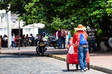 GUADUAS, COLOMBIA - 12 HAZİRAN 2024: Kolombiya 'daki Cundinamarca Bölümü' nde yer alan Heritage Town of Guaduas 'ın merkezi meydanındaki güzel caddelerin manzarası.