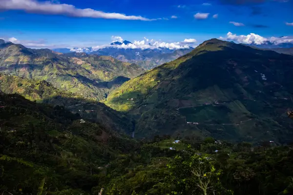 The amazing landscapes of the Central Ranges on the ascent to the High of Letters between the cities of Fresno and Manizales in Colombia