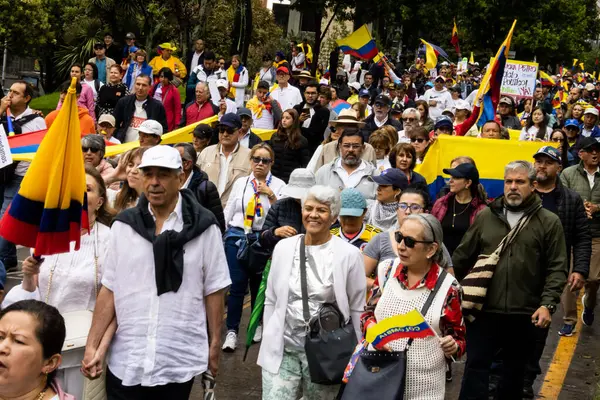 stock image BOGOTA, COLOMBIA - 21 April 2024. March asking for Gustavo Petro impeachment. Peaceful protest march in Bogota Colombia against the law reforms of Gustavo Petro government.