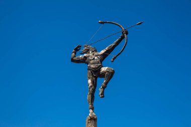 AGUADAS, COLOMBIA - 15 HAZİRAN 2024: Cacique Pipinta tarihi miras kasabası Aguadas 'ta Kolombiya' nın Caldas bölgesinde bulunan anıt.