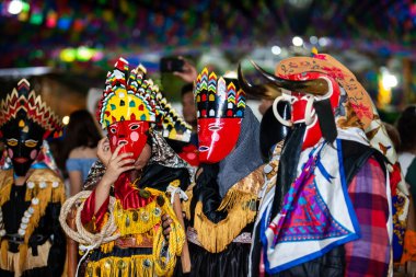 San Martin Chalchicuautla, San Luis Potosi, Meksika 1 Kasım 2024: San Luis Potosi eyaletinin San Martin Chalchicuautla kasabasında Xantolo geleneksel kutlaması. Kadın Geçit Törenleri Günü.
