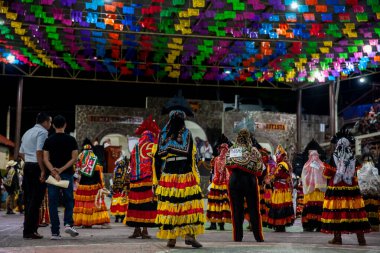 San Martin Chalchicuautla, San Luis Potosi, Meksika 1 Kasım 2024: San Luis Potosi eyaletinin San Martin Chalchicuautla kasabasında Xantolo geleneksel kutlaması. Kadın Geçit Törenleri Günü.