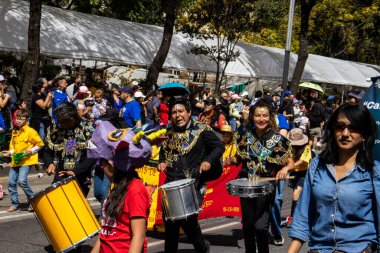 Mexico City, Meksika - 19 Ekim 2024 Mexico City 'deki Reforma Caddesi' nde Alebrijes adında renkli hayali yaratıkların geleneksel geçit töreni.