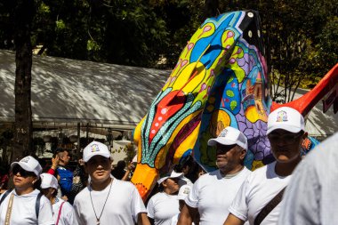 Mexico City, Meksika - 19 Ekim 2024 Mexico City 'deki Reforma Caddesi' nde Alebrijes adında renkli hayali yaratıkların geleneksel geçit töreni.