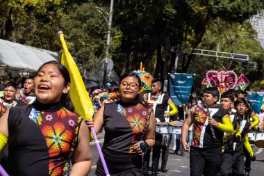 Mexico City, Meksika - 19 Ekim 2024 Mexico City 'deki Reforma Caddesi' nde Alebrijes adında renkli hayali yaratıkların geleneksel geçit töreni.