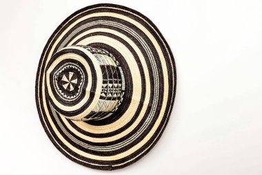 Kolombiya 'nın geleneksel şapkası Sombrero vueltiao. Kolombiya konsepti. Kolombiya kültürü konsepti. Arkaplan