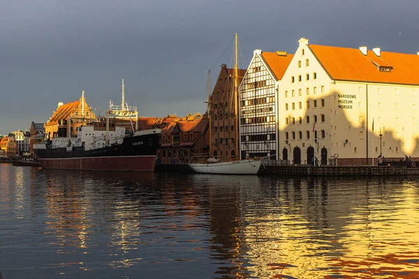 National Maritime Museum during the golden hour in Gdansk, Poland. Narodowe Museum Morskie at dusk