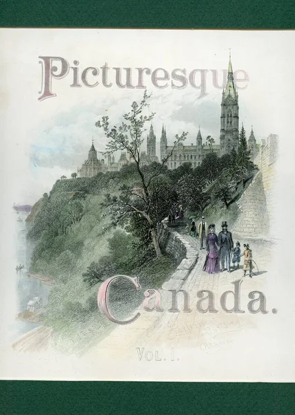Wodny Kolorowy Zabytkowy Nadruk Ottawy Ontario Malowniczej Kanady 1882 Roku — Zdjęcie stockowe