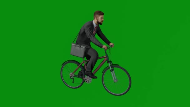 Green Screen Employee Man Riding Bicycle Animated — стоковое видео
