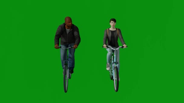 Adults Green Screen Bicycles Asian African Employees Going Work Rendered — Stockvideo