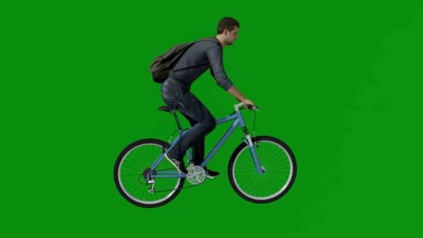Bisikletli Yeşil Ekran Giyen Bir Adam Strip Gider Koleje Gider — Stok video