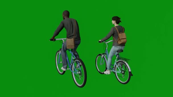 Туристический Мальчик Велосипед Зеленый Экран Нанять Взрослая Женщина Мужчина Прогулка — стоковое видео