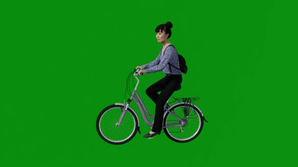 Estudiante Bicicleta Paseo Pantalla Verde Emplear Adulto Mujer Hombre Caminar — Vídeo de stock