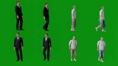 3D Amerikan kız üniversite öğrencisi yeşil ekranda bisiklete biniyor üniversiteye gidiyor ve krom 4k ile geri görüş egzersizi yapıyor.