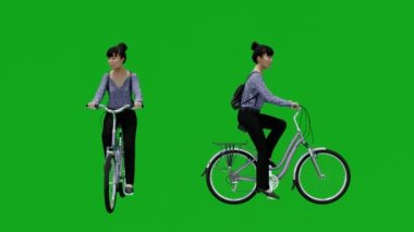 woman bike realistic 3D people rendering isolated green screen