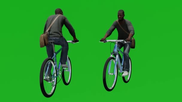 Зеленый Экран Контрастирует Африканский Мужчина Велосипеде Районе — стоковое видео