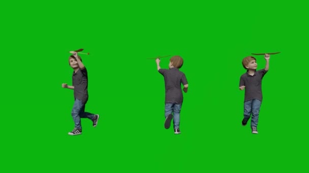 Kid Boy Rune Walk Game Green Screen People Render Animation — Stok Video