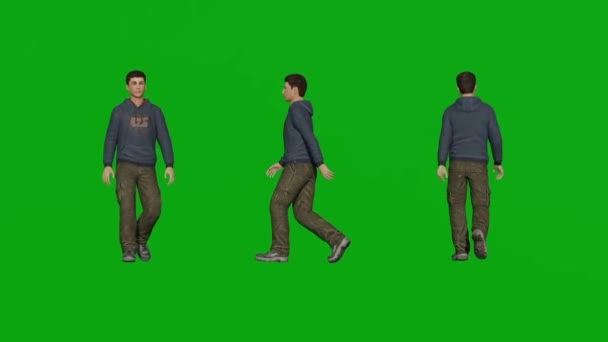 Человек Ходить Зеленый Экран Люди Визуализации Анимации Полный 1080 — стоковое видео