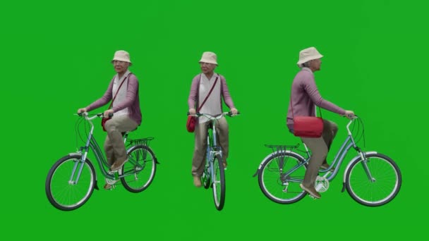 자전거를 가방을 할머니는 초록색 화면을 가지고 — 비디오