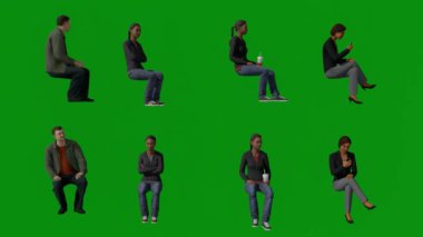 Üç boyutlu dört farklı Hintli kadın yeşil ekranda konuşuyor ve...