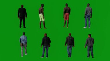 Üç boyutlu birkaç Afrikalı vücut geliştirici yeşil ekranda konuşuyor ve...