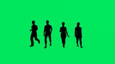 Yeşil ekran arka planında egzersiz yapan çok sayıda erkek ve kadın çalışanın 3D 'si