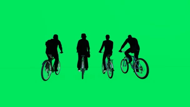 Equipo Deportivo Montando Una Bicicleta Sobre Fondo Pantalla Verde Silueta — Vídeos de Stock