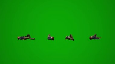 Amerikalı orta yaşlı kadın oturuyor ve uyuyor. 3D yeşil ekran, rahatlıyor ve arkadaşlarıyla konuşuyor.