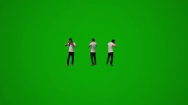 3D Avrupalı turist yeşil ekran alışverişi ve alışveriş çantası ve bavulla birkaç hareketli açı