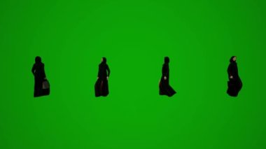 3D grup farklı BAE ve Basra Körfezi Müslüman kadınlar yeşil ekran arka planı konuşan cep telefonları ve çalışan telefon sokakları ve Chroma